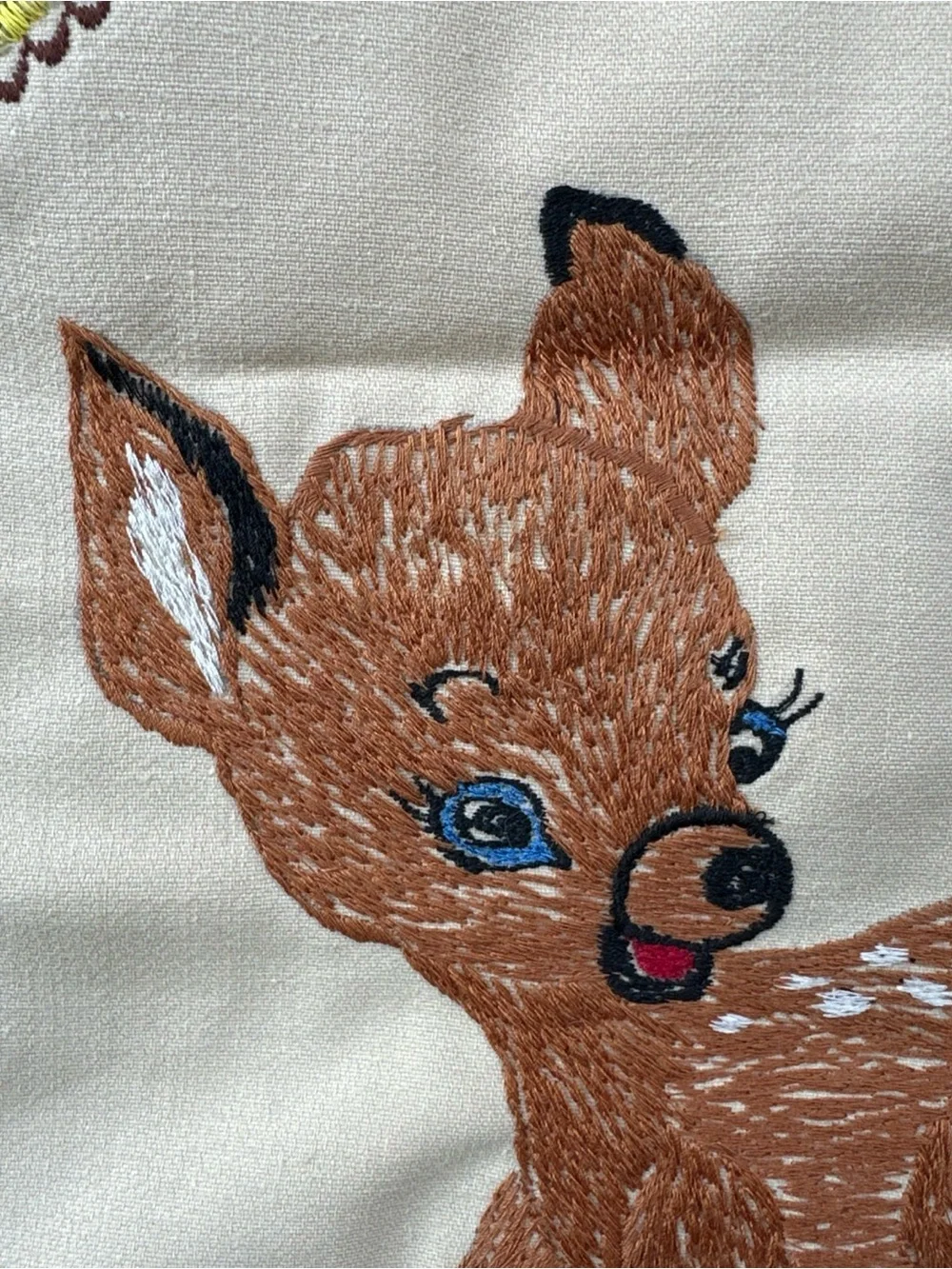 Vintage Fawn Deer & Butterfly Needlepoint Wall Hanging Cottagecore 12